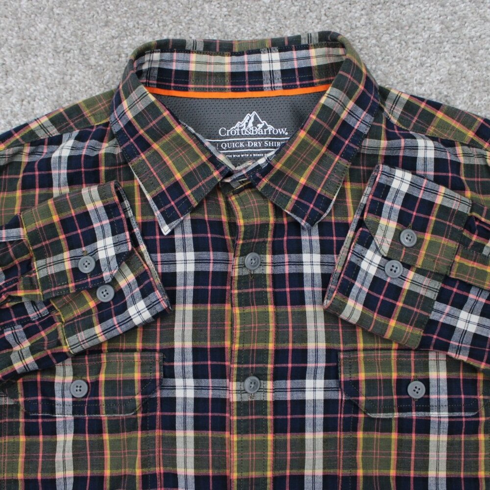 Croft‎ & Barrow Quick Dry Shirt Mens Large Green/Blue/White Cotton Stretch S/S